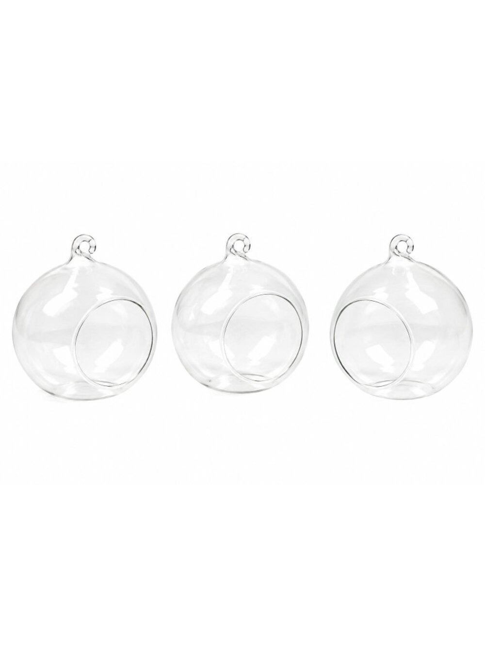 Clear Glass Hanging Orbs Set of 3 Mini Terrarium Christmas Ornaments 2.5 Inch